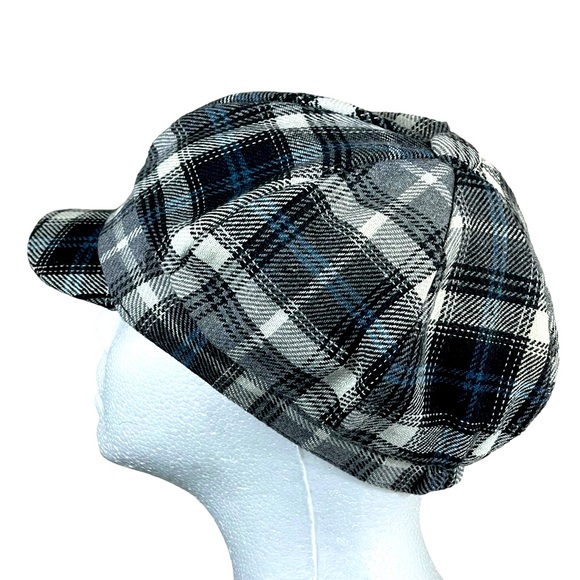 MUDD Newsboy Cabbie Navy Plaid Cap One Size - Picture 12 of 15